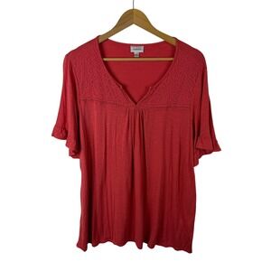 Avenue Coral Lace Tee Size 18/20 Boho Stretch Lightweight Comfy Soft Knit Resort